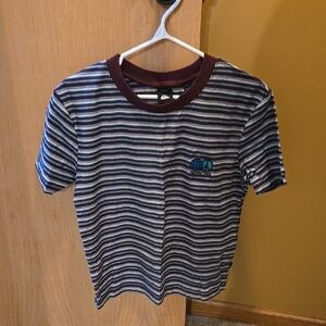 Quiksilver Horizontal Stripe T-Shirt with Maroon Collar Womens